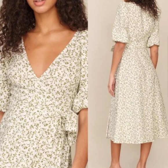 Reformation Mint linen wrap midi dress new - Picture 4 of 14